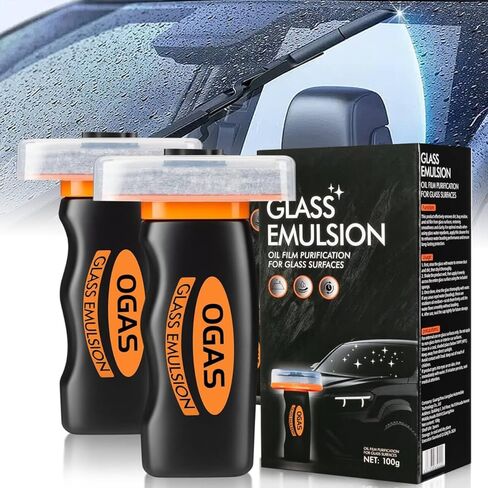 2PCS Glass Emulsion Cleaner, Car Oil Film Cleaner, Powerful Oil Film Cleaning Remover for Automotive Windshield, Glass Emulsion, Crystal Clear View, Improves Visibility & Safe Driving in Kuwait