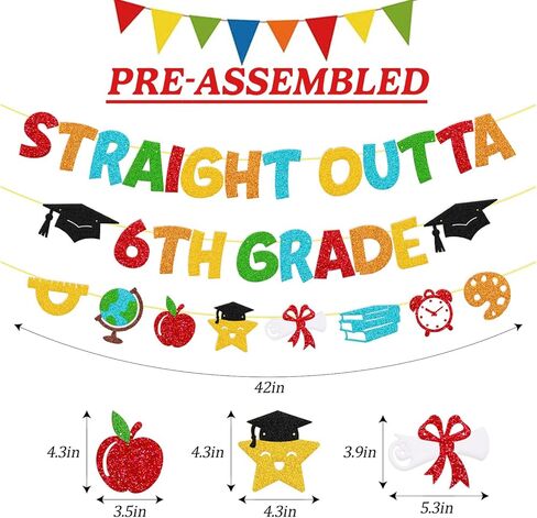 Straight Outta 6th Grade Banner 6th Grade Graduation Decorations Congrats Sixth Grade Grad Garland Elementary Graduation Celebration Party Decorations in Saudi Arabia