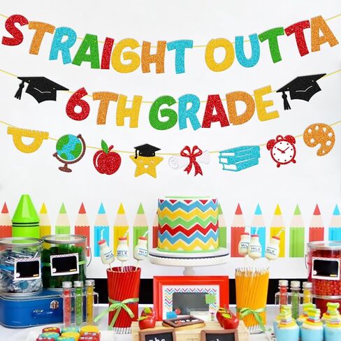 Straight Outta 6th Grade Banner 6th Grade Graduation Decorations Congrats Sixth Grade Grad Garland Elementary Graduation Celebration Party Decorations in Saudi Arabia