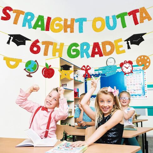 Straight Outta 6th Grade Banner 6th Grade Graduation Decorations Congrats Sixth Grade Grad Garland Elementary Graduation Celebration Party Decorations in Saudi Arabia