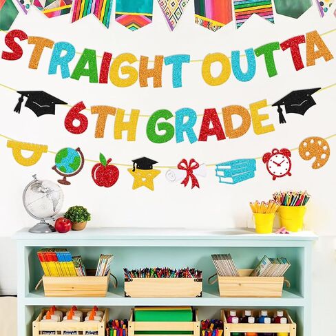Straight Outta 6th Grade Banner 6th Grade Graduation Decorations Congrats Sixth Grade Grad Garland Elementary Graduation Celebration Party Decorations in Saudi Arabia
