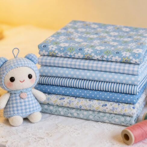7Pcs 10x10 Inch Blue Floral Print Precut Patchwork Fabric Squares for Quilting, Sewing & DIY Crafts in Kuwait