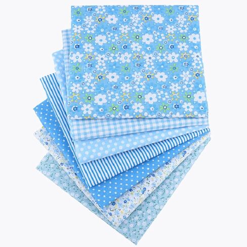 7Pcs 10x10 Inch Blue Floral Print Precut Patchwork Fabric Squares for Quilting, Sewing & DIY Crafts in Kuwait