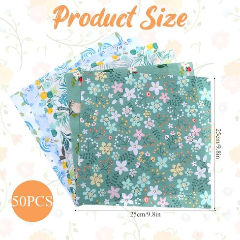50 Pcs 10"x10" Quilting Cotton Fabric Square, 100% Cotton Fabric Bundles, No Repeat Layer Cake Precut Multi-Color Printed Floral Fabrics Precut Quilt Material Patchwork Quilting Fabrics Bundles Layer in Kuwait