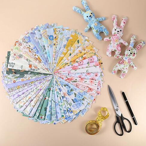 50 Pcs 10"x10" Quilting Cotton Fabric Square, 100% Cotton Fabric Bundles, No Repeat Layer Cake Precut Multi-Color Printed Floral Fabrics Precut Quilt Material Patchwork Quilting Fabrics Bundles Layer in Kuwait