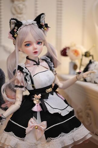 Hand-Painted BJD Doll, 22.8 Inches (56cm) Tall, Catwoman Maid Style, Princess Doll, PVC Body with 31 Movable Joints, for Ages 15+ and Older,Desk and Wall Decorations (Handmade Makeup Plus) in Saudi Arabia