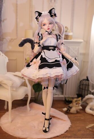 Hand-Painted BJD Doll, 22.8 Inches (56cm) Tall, Catwoman Maid Style, Princess Doll, PVC Body with 31 Movable Joints, for Ages 15+ and Older,Desk and Wall Decorations (Handmade Makeup Plus) in Saudi Arabia