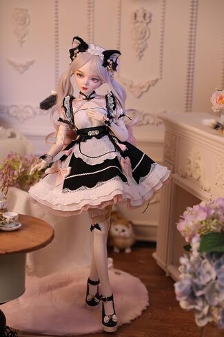 Hand-Painted BJD Doll, 22.8 Inches (56cm) Tall, Catwoman Maid Style, Princess Doll, PVC Body with 31 Movable Joints, for Ages 15+ and Older,Desk and Wall Decorations (Handmade Makeup Plus) in Saudi Arabia