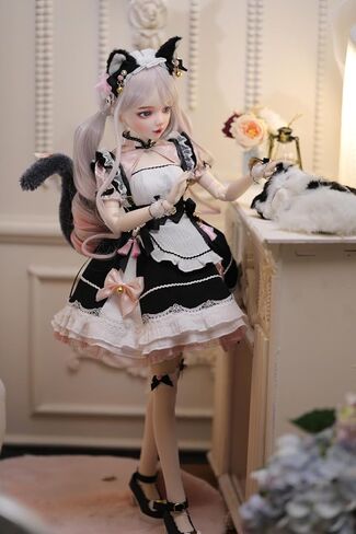 Hand-Painted BJD Doll, 22.8 Inches (56cm) Tall, Catwoman Maid Style, Princess Doll, PVC Body with 31 Movable Joints, for Ages 15+ and Older,Desk and Wall Decorations (Handmade Makeup Plus) in Saudi Arabia