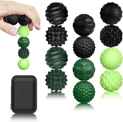 12 Pack Silicone Magnetic Sensory Fidget Balls for Adults and Teens(14+), Silent Office Desk Stress Balls, Fun Textured Design, Suitable for Autism, ADHD, Anxiety (Black & Green) in Kuwait
