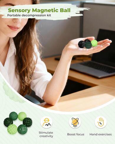 12 Pack Silicone Magnetic Sensory Fidget Balls for Adults and Teens(14+), Silent Office Desk Stress Balls, Fun Textured Design, Suitable for Autism, ADHD, Anxiety (Black & Green) in Kuwait
