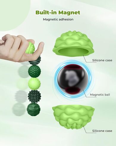 12 Pack Silicone Magnetic Sensory Fidget Balls for Adults and Teens(14+), Silent Office Desk Stress Balls, Fun Textured Design, Suitable for Autism, ADHD, Anxiety (Black & Green) in Kuwait