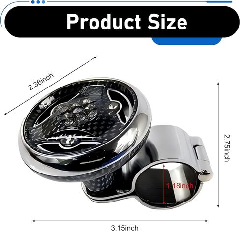 1 PC Steering Wheel Knob, Smooth Steel Ball Bearing Power Ball with Rhinestones, One-Hand Assist Spinner for Easy Steering Control, Universal for Most Cars, Trucks, SUVs (Carbon Fiber Black) in Kuwait