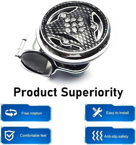 1 PC Steering Wheel Knob, Smooth Steel Ball Bearing Power Ball with Rhinestones, One-Hand Assist Spinner for Easy Steering Control, Universal for Most Cars, Trucks, SUVs (Carbon Fiber Black) in Kuwait