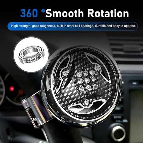 1 PC Steering Wheel Knob, Smooth Steel Ball Bearing Power Ball with Rhinestones, One-Hand Assist Spinner for Easy Steering Control, Universal for Most Cars, Trucks, SUVs (Carbon Fiber Black) in Kuwait