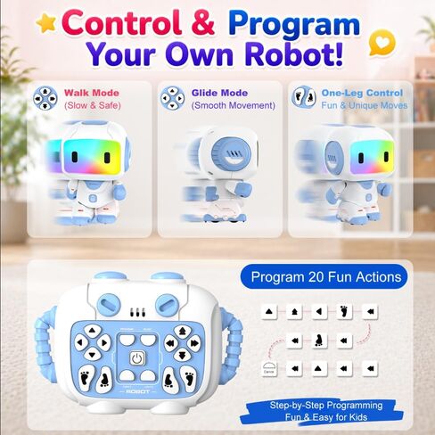 Robot Toys for Kids Ages 3-6, Mini Backpack Remote Control Robot with Voice Recording & Repeat, LED Light-Up Face, Music Dance, Programmable Actions, STEM Toy Gifts for Boys Girls in Kuwait