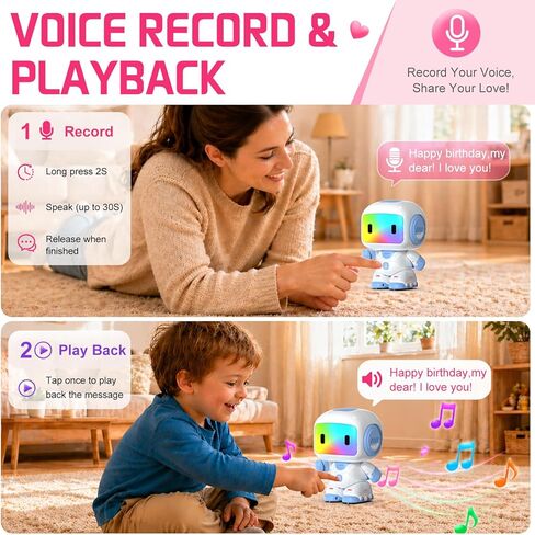 Robot Toys for Kids Ages 3-6, Mini Backpack Remote Control Robot with Voice Recording & Repeat, LED Light-Up Face, Music Dance, Programmable Actions, STEM Toy Gifts for Boys Girls in Kuwait