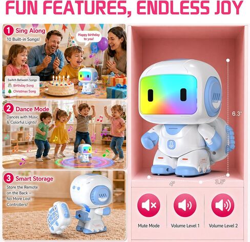 Robot Toys for Kids Ages 3-6, Mini Backpack Remote Control Robot with Voice Recording & Repeat, LED Light-Up Face, Music Dance, Programmable Actions, STEM Toy Gifts for Boys Girls in Kuwait