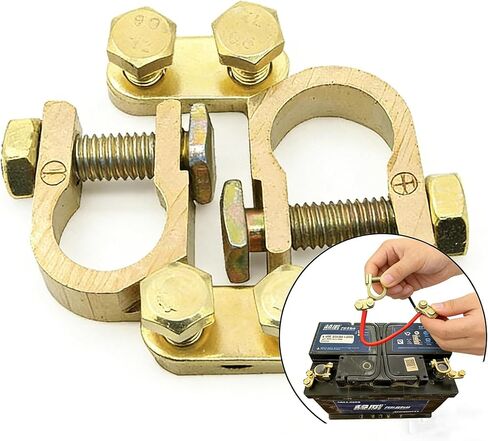 Brass Battery Terminals, 2 Pack | Heavy Duty, Universal Positive Negative Cable Clamps, Anti-Corrosion Washers, For Car Truck Marine RV in Saudi Arabia