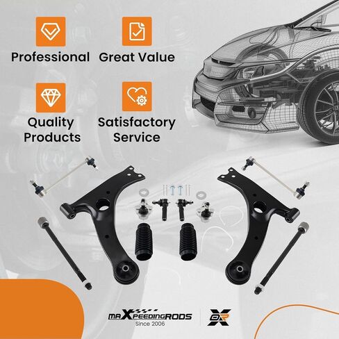 maXpeedingrods 12Pcs Front Suspension Kit for Toyota Corolla 2009-2013 Toyota Matrix 2009-2013, Front Lower Control Arm with Ball Joint, Sway Bar End Link, Outer & Inner Tie Rod, Boots in Kuwait