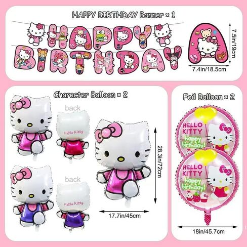 48Pcs - Kitty Birthday Party Decorations Set, with Banner, Balloons, Cake Topper, Cupcake Toppers, Hanging Swirls, Tablecloth in Saudi Arabia