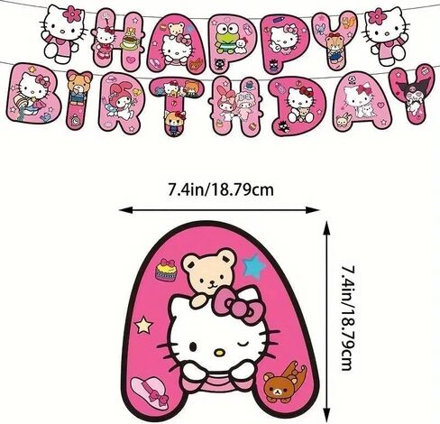 48Pcs - Kitty Birthday Party Decorations Set, with Banner, Balloons, Cake Topper, Cupcake Toppers, Hanging Swirls, Tablecloth in Saudi Arabia