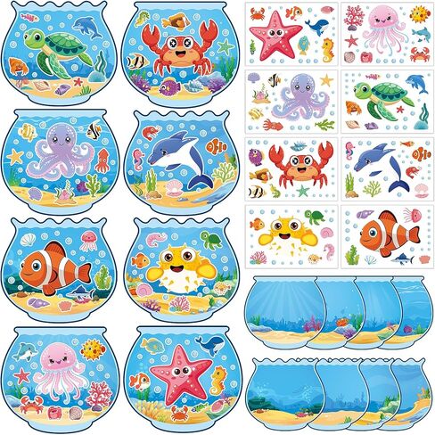 32 Sets Beach Crafts for Kids Under the Sea Party Decorations Ocean Animal Stickers Summer Activities Make A Ocean Animals Worlds Sticker Scene Classroom Game DIY Fish Decoration for Party Favors Art in Saudi Arabia