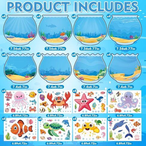 32 Sets Beach Crafts for Kids Under the Sea Party Decorations Ocean Animal Stickers Summer Activities Make A Ocean Animals Worlds Sticker Scene Classroom Game DIY Fish Decoration for Party Favors Art in Saudi Arabia