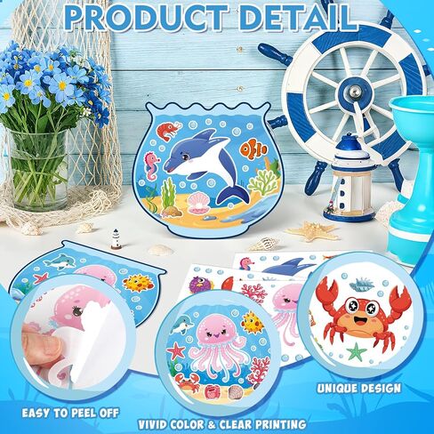 32 Sets Beach Crafts for Kids Under the Sea Party Decorations Ocean Animal Stickers Summer Activities Make A Ocean Animals Worlds Sticker Scene Classroom Game DIY Fish Decoration for Party Favors Art in Saudi Arabia