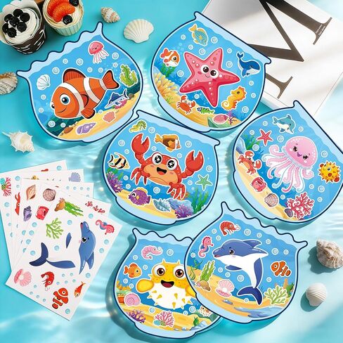 32 Sets Beach Crafts for Kids Under the Sea Party Decorations Ocean Animal Stickers Summer Activities Make A Ocean Animals Worlds Sticker Scene Classroom Game DIY Fish Decoration for Party Favors Art in Saudi Arabia