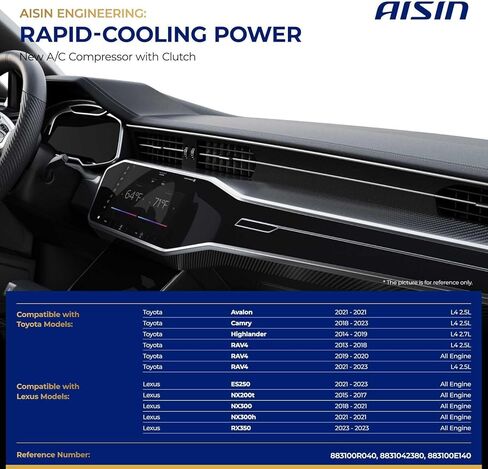 AISIN AFTERMARKET ACCT-00642 ضاغط مكيف الهواء - متوافق مع Toyota Camry 2018-2023، RAV4 2013-2023، Highlander 2014-2019، Avalon 2021، Lexus RX350 2023، NX200t 2015-2017 in Kuwait