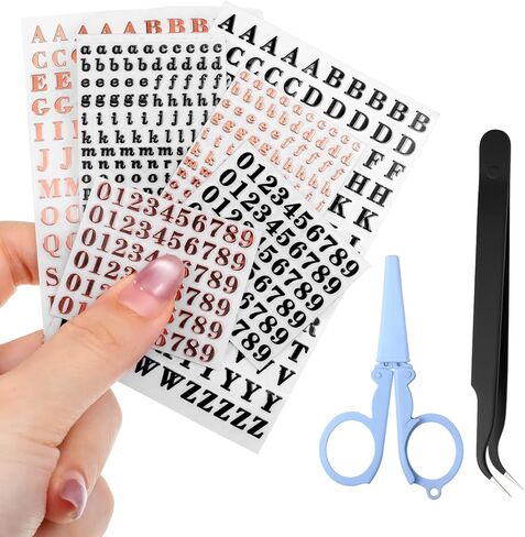6 أوراق ملصقات حروف صغيرة، 0.18 بوصة معدنية ثلاثية الأبعاد 0-9 أرقام A-Z ملصقات أبجدية ذاتية اللصق مع مقص وملاقط لتزيين صب راتنجات الإيبوكسي DIY الحرف الفنية للأظافر in Kuwait