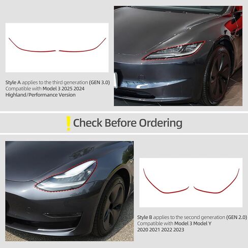 ملصق حواجب أمامي للسيارة من BETTERHUMZ متوافق مع طراز Tesla 3 Highland Model Y 2025 2024-2020 من الفينيل للمصابيح الأمامية وغطاء شريط الجفن وملحقات الملصقات (GEN 3.0، أحمر) in Kuwait