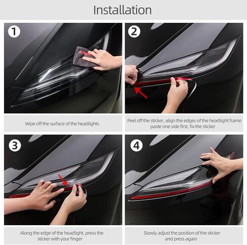 ملصق حواجب أمامي للسيارة من BETTERHUMZ متوافق مع طراز Tesla 3 Highland Model Y 2025 2024-2020 من الفينيل للمصابيح الأمامية وغطاء شريط الجفن وملحقات الملصقات (GEN 3.0، أحمر) in Kuwait