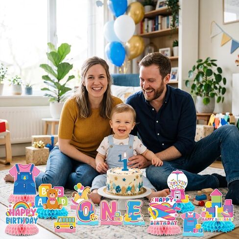 Rachell Teacher 1st Birthday Decorations - 12 Pcs Cartoon English Teacher Honeycomb Centerpieces Rachel Girls Rainbow ABC Bus Table Decorations for Fans 1 Year Old Birthday Party Decor in Kuwait