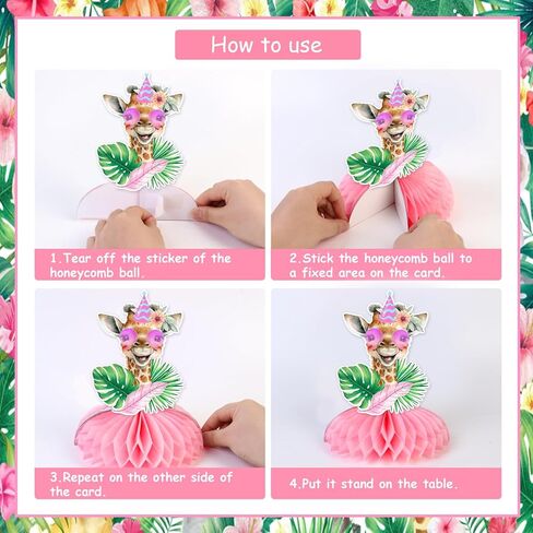 8 Pieces Jungle Animal Honeycomb Centerpieces Pink for Girls, Safari Themed Birthday Party Decorations, Wild Animal Theme Table Toppers Decors Baby Shower Party Supplies in Kuwait