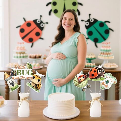 A Little Bug Is on the Way Centerpieces Sticks, Little Bug Baby Shower Table Decorations, Beetle Themed Baby Shower Party Decor, Double-Sided Printed Insect Table Signs for Boys and Girls Baby Shower in Saudi Arabia