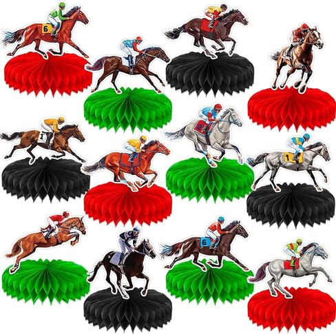 12 قطعة من ديكورات يوم ديربي لطاولة سباق الخيل قطع مركزية على شكل قرص العسل من كنتاكي لسباق الخيل لوازم حفلات سباق الخيل للفروسية وسباق الخيل وديكور عيد الميلاد in Kuwait