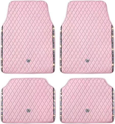 Universal Anti-Slip Car Mats, 4PCS Full Set Diamond Pattern PVC Floor Mats for SUV Sedan Truck, Waterproof All Weather Interior Accessories(Pink) in Kuwait
