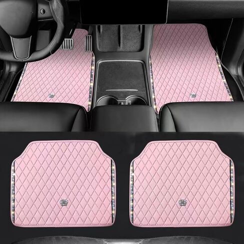 Universal Anti-Slip Car Mats, 4PCS Full Set Diamond Pattern PVC Floor Mats for SUV Sedan Truck, Waterproof All Weather Interior Accessories(Pink) in Kuwait