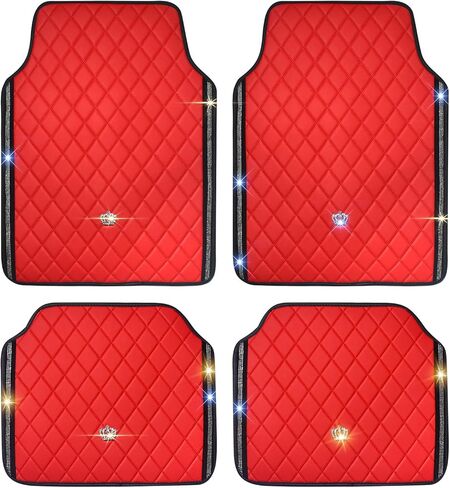 Universal Anti-Slip Car Mats, 4PCS Full Set Diamond Pattern PVC Floor Mats for SUV Sedan Truck, Waterproof All Weather Interior Accessories(Pink) in Kuwait