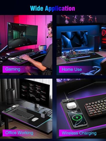 Mouse Pad with Magnetic Wireless Charging, Large Desk Pad Protector, RGB Black Desk Mat with 15W Fast Charger, Non-Slip Waterproof Mousepad for Office Home Gaming (XL-31.5x11.8 Black with PD Adapter) in Kuwait