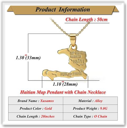 Xusamss Fashion 18K Gold Plated Alloy Haitian Map Pendant Charm Necklace in Saudi Arabia