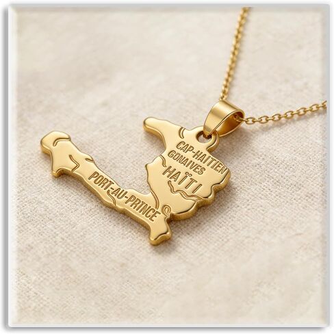 Xusamss Fashion 18K Gold Plated Alloy Haitian Map Pendant Charm Necklace in Saudi Arabia