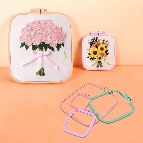 WINDAWNKE 3 Pack Square Embroidery Hoops, ABS Plastic Cross Stitch Hoop for Sewing, Needlework, Embroidery Projects (3", 4.3", 6.5") in Saudi Arabia