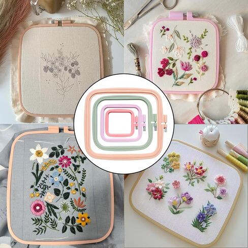 WINDAWNKE 3 Pack Square Embroidery Hoops, ABS Plastic Cross Stitch Hoop for Sewing, Needlework, Embroidery Projects (3", 4.3", 6.5") in Saudi Arabia