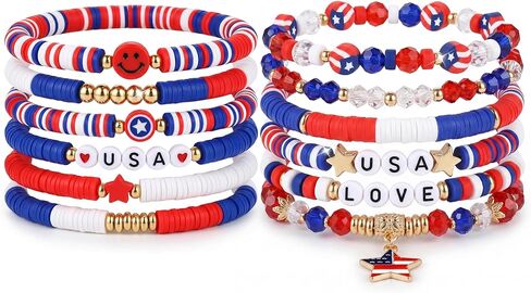 4th of July Bracelets Outfits Accessories for Women - 250 Anniversary USA Bracelets, 12 Pack 4th of July Jewelry for Women, Red White and Blue Bracelets Decorations Patriotic Party Favors in Saudi Arabia