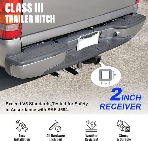 Trailer Hitch, 2 inch Towing Hitch Receiver with Class 3 Hitch Cover Compatible with GMC Sierra 1500 1999-2013 & Compatible with Chevrolet Silverado 1500 in Kuwait