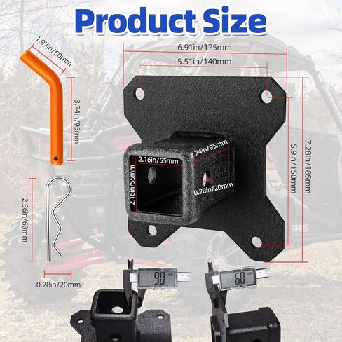 W&JWN 2" UTV Rear Receiver Hitch Compatible with Polaris RZR XP 1000/XP 4 1000 2014-2025 Heavy Duty RZR Hitch Receiver with Trailer Hitch Cover Orange Trailer Hitch Pin in Saudi Arabia
