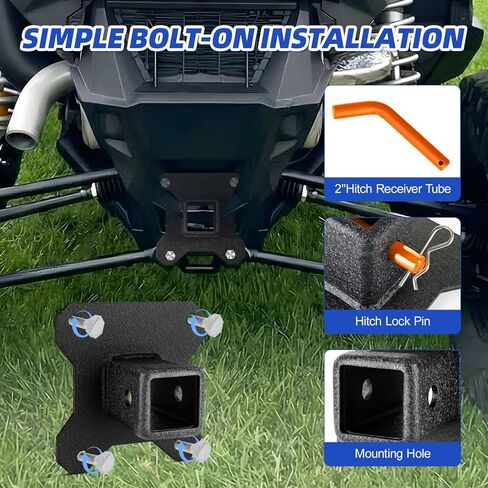 W&JWN 2" UTV Rear Receiver Hitch Compatible with Polaris RZR XP 1000/XP 4 1000 2014-2025 Heavy Duty RZR Hitch Receiver with Trailer Hitch Cover Orange Trailer Hitch Pin in Saudi Arabia